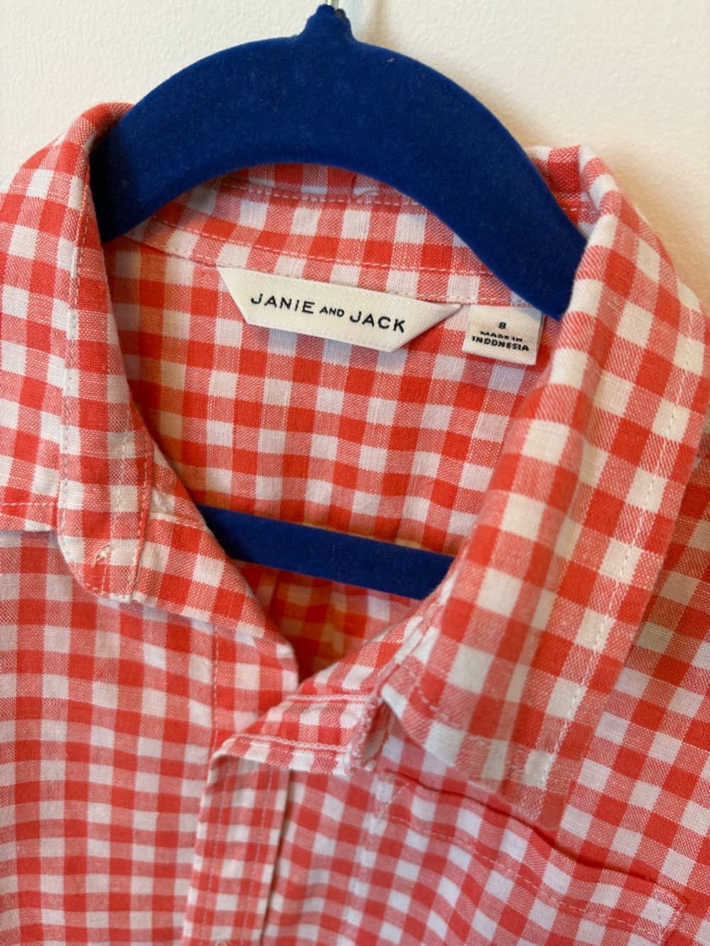 JANIE AND JACK Boys Gingham Button Down Long Sleeve Shirt Salmon/Pink Size 8 - Picture 7 of 11